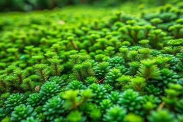 Close up view of lush green sedum plants growing in a natural environment