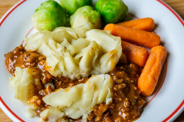 Classic Minced Lamb Shepherds Pie With Brussel Sprouts And Carrots