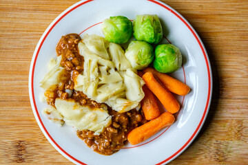 Classic Minced Lamb Shepherds Pie With Brussel Sprouts And Carrots