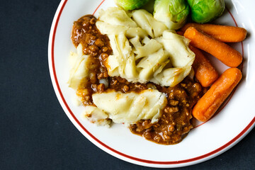 Classic Minced Lamb Shepherds Pie With Brussel Sprouts And Carrots
