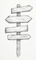 Four weathered wooden signs on a post
