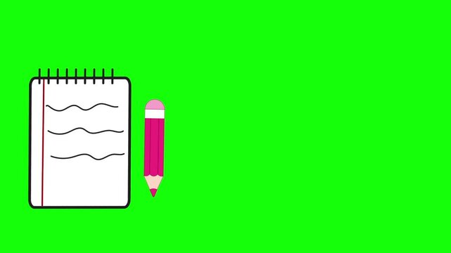 Pencil and notebook animation with green screen background. Perfect for chroma key use in educational and explainer videos.