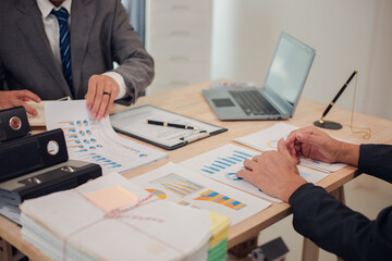 Business team discuss and explain marketing plan to plan financial strategy for business owner...