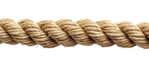 Thick twisted rope made of natural fiber isolated on white transparent background