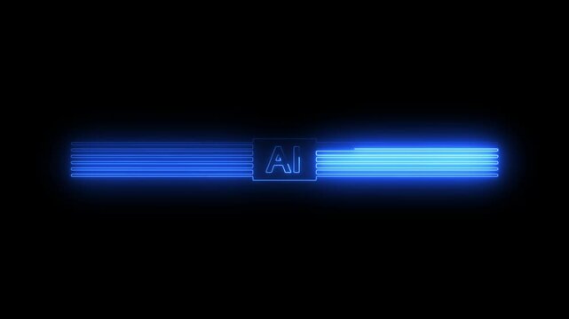 Neon motion graphic of digital AI logo with futuristic technology . Chat with AI or artificial intelligence technology circuit board, microchip, Futuristic Screen on 4k video
