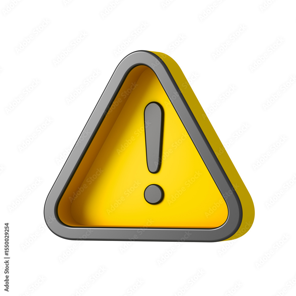 Poster 3d yellow triangle caution warning sign or exclamation mark sign icon isolated on white background c