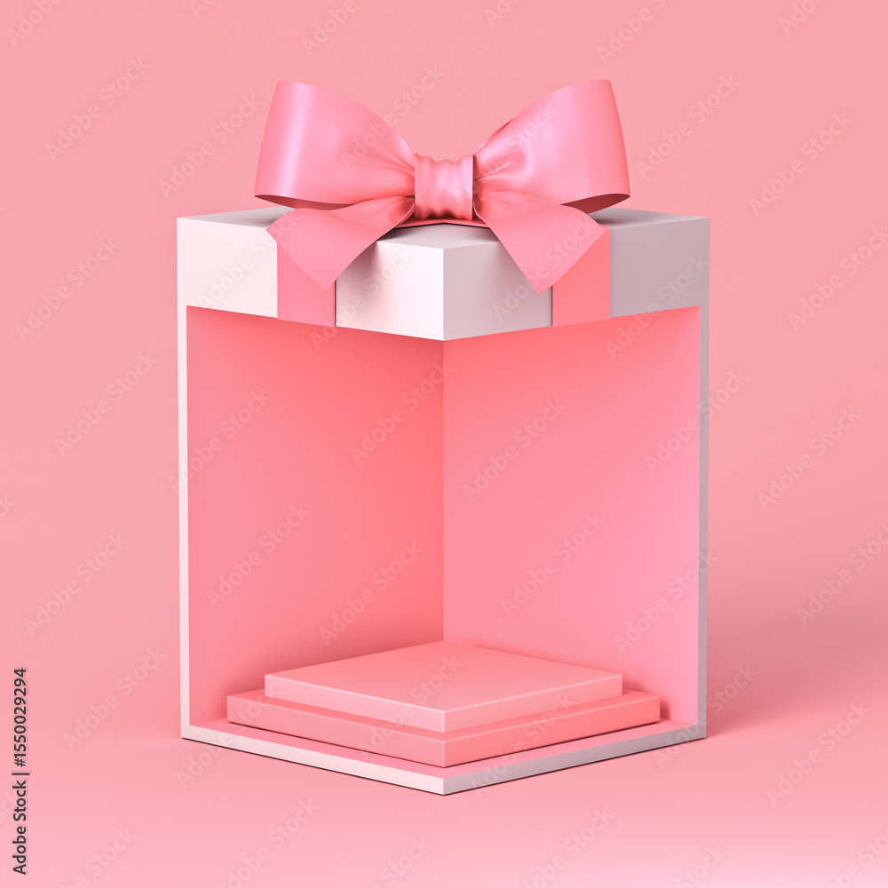 Poster blank squares podium pedestal in sweet exhibition booth gift box product display mockup showcase sta