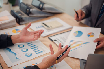 Business team discuss and explain marketing plan to plan financial strategy for business owner...