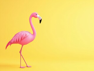 Fototapeta premium Pink flamingo on yellow background