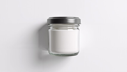 Reusable glass jar with metal lid on white background