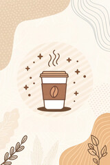 Modern Minimalist Coffee Cup Illustration with Abstract Elements. 