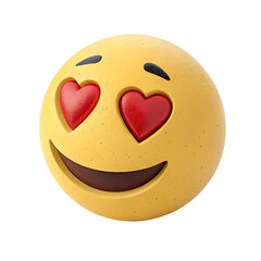 Fototapeta premium A 3d rendered yellow emoji face with red heart eyes and a wide smile isolated on transparent background