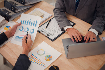 Business team discuss and explain marketing plan to plan financial strategy for business owner...