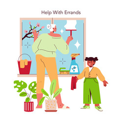 Elderly Person and Child Completing Household Chores