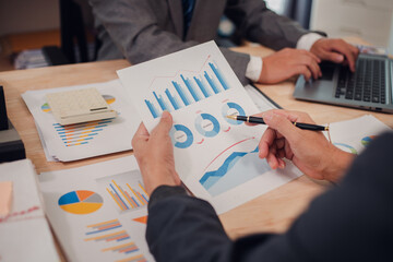 Business team discuss and explain marketing plan to plan financial strategy for business owner...