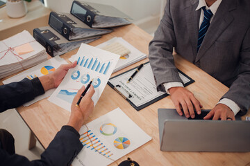 Business team discuss and explain marketing plan to plan financial strategy for business owner...