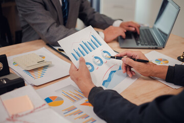Business team discuss and explain marketing plan to plan financial strategy for business owner...