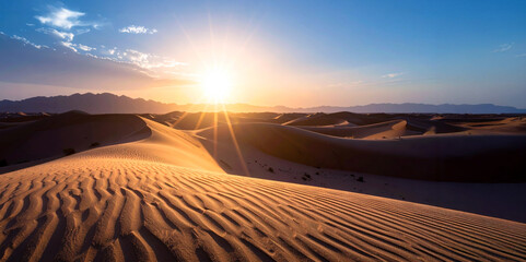 Naklejka premium Sahara Serenity: Majestic Sunset Over Sand Waves