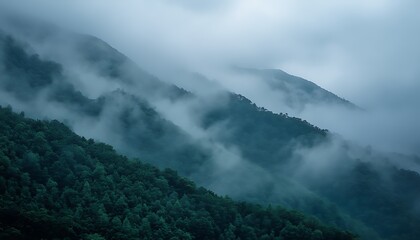 Obraz premium Foggy morning in the mountains, Carpathians