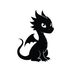 Obraz premium silhouette baby dragon sitting doodle logo
