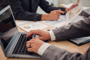 Business team discuss and explain marketing plan to plan financial strategy for business owner...