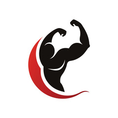 Obraz premium silhouette biceps and flex pose gym logo