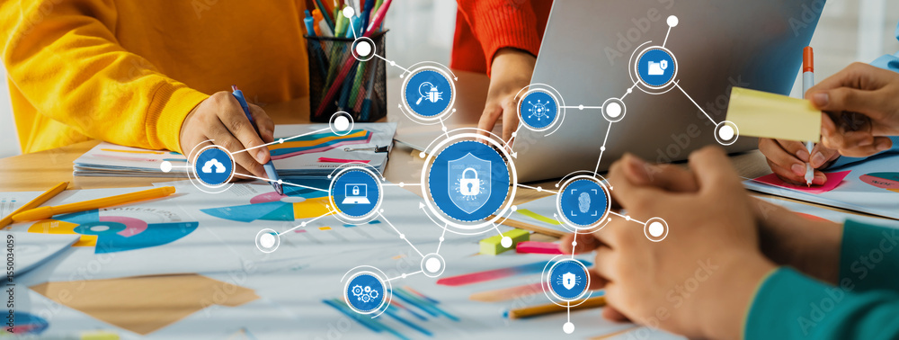 Aufkleber modern workspace featuring hands-on collaboration focused on security concepts, with technology tool