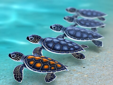 Baby sea turtles swimming