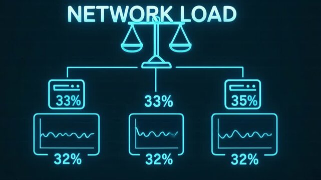 Visual representation of network load balancing, displaying data distribution across multiple servers