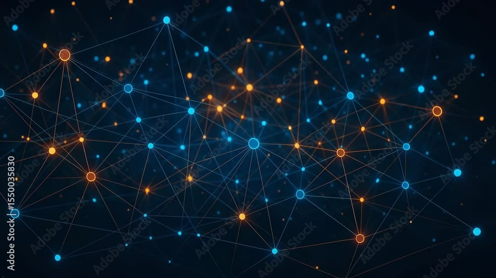 Aufkleber a vibrant abstract network of interconnected dots and lines in blue and orange, symbolizing data con