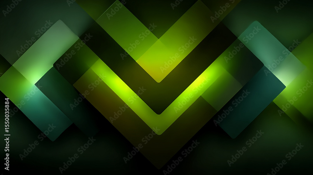 Poster abstract geometric background with symmetrical layered planes in electric to forest green gradient a