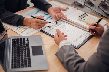 Business team discuss and explain marketing plan to plan financial strategy for business owner...