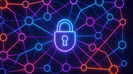 A vibrant illustration of digital security depicting a padlock surrounded by interconnected nodes, representing online protection and the importance of cybersecurity in the digital - Powered by Adobe