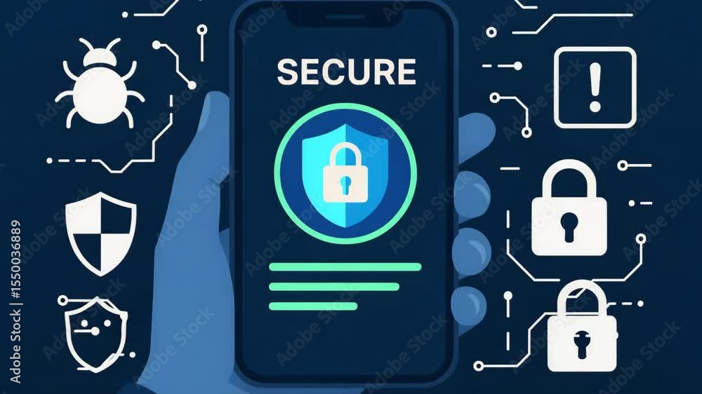 Poster a digital illustration highlighting mobile phone security features. the image displays a secure lock