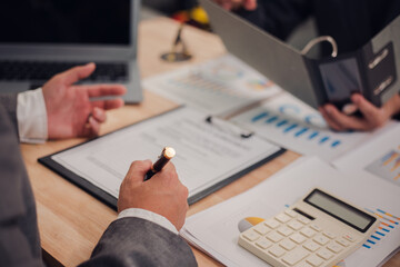 Business team discuss and explain marketing plan to plan financial strategy for business owner...