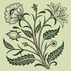 Vintage Indian Floral Design – Traditional Hand-Drawn Botanical Illustration
