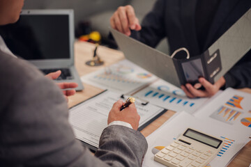 Business team discuss and explain marketing plan to plan financial strategy for business owner...