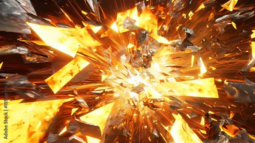 Poster abstract explosion in space with rocks and stones burst in flame, sci-fi and technology background