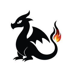 silhouette cartoon dragon with flame doodle logo