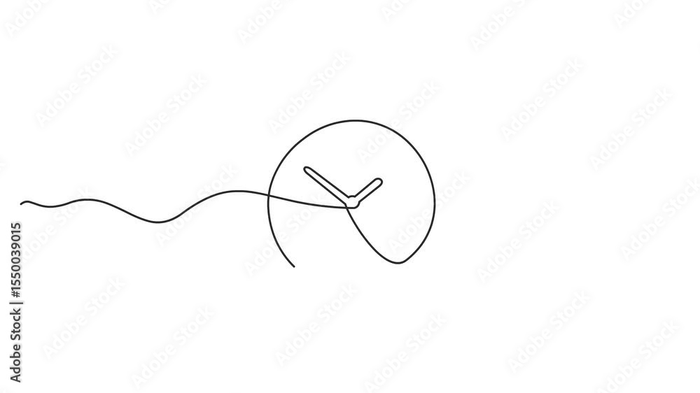 Aufkleber animated self drawing of continuous line draw of clock on a white background. save your time concept