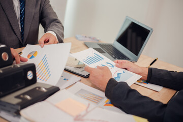 Business team discuss and explain marketing plan to plan financial strategy for business owner...