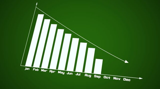 Business decline bar chart, monthly revenue decrease animation, annual company loss graph, tech HUD style, digital financial visualization