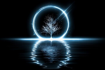 Tree reflected in glowing ring