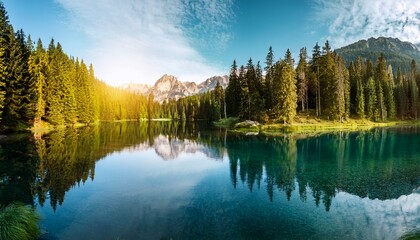 Fototapeta premium lake in the forest panorama natural background