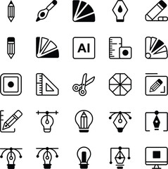 A collection of design icons representing graphic tools and elements