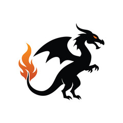 Fototapeta premium silhouette dragon breathing fire doodle logo icon