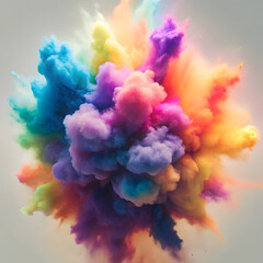 Vibrant Rainbow Powder Explosion: Abstract Colorful Cloud, Festive, Energetic Stock Photo
