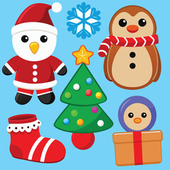 Cute Cartoon Christmas Characters and Holiday Elements Set 02