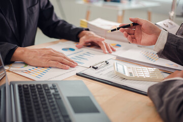 Business team discuss and explain marketing plan to plan financial strategy for business owner...