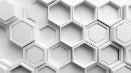 Fototapeta premium Geometric hexagon shapes form a sleek, white textured wall in a stylish interior, emphasizing modern design trends and minimalism in architecture.